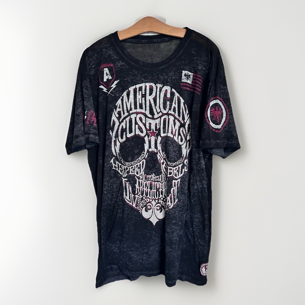 Y2K Vintage Affliction Burnout T Shirt Size XXL American Customs Motors Grunge